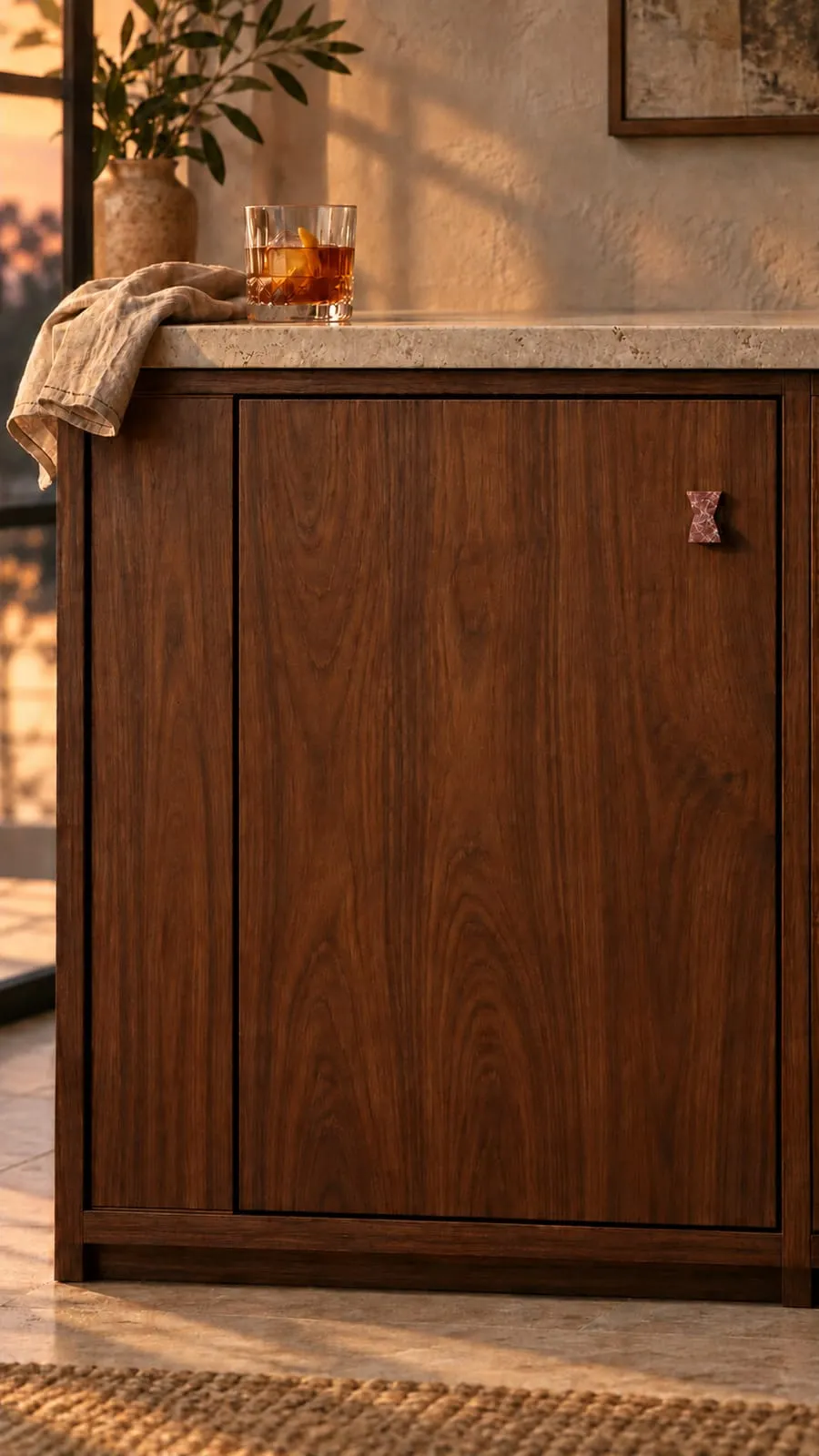 Bow Knob in Rosso Levanto, installed