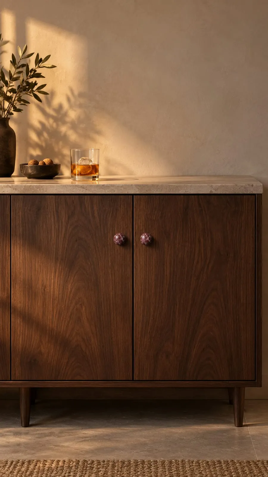 Ball Knob in Rosso Levanto, installed