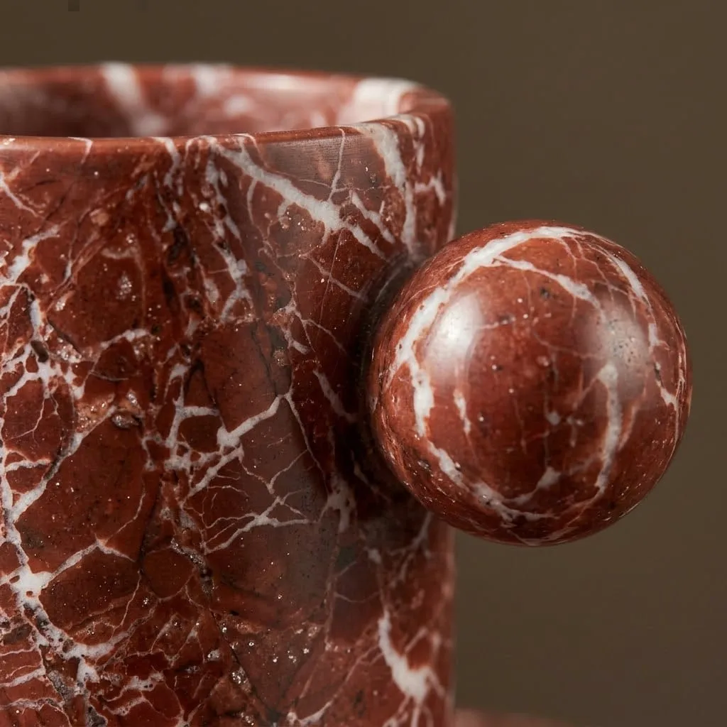 Espresso Cups in Rosso Levanto, up close