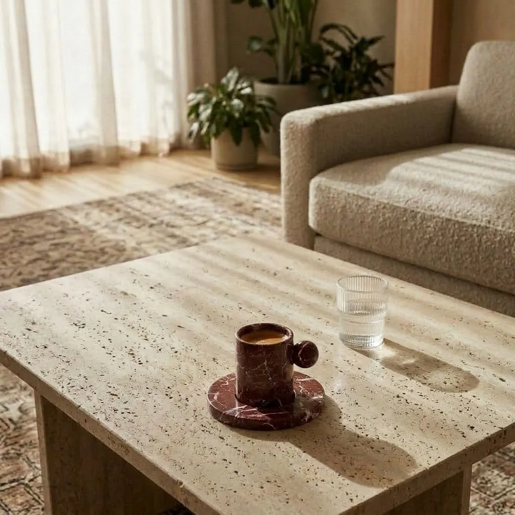 Espresso Cups in Rosso Levanto, at home
